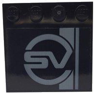 LEGO onderdeel Tile, Modified 4 x 4 with Studs on Edge with Dark Bluish Gray Stripes, 'SV' in Circle Pattern (Sticker) - Set 76898 6179pb186
