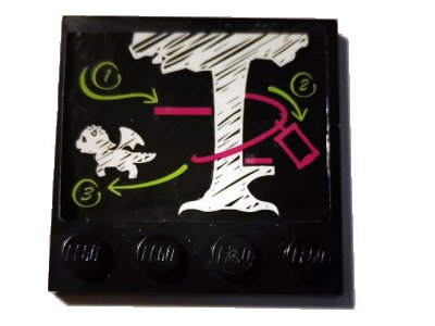 LEGO part Tile, Modified 4 x 4 with Studs on Edge with Chalk Board and White Tree and Dragon Pattern (Sticker) - Set 41173 (6179pb191)