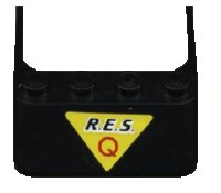 LEGO onderdeel Windscreen 4 x 4 x 1 with Black 'R.E.S.' and Red 'Q' on Yellow Triangle Pattern (Sticker) - Set 6451 6238pb01