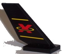 LEGO onderdeel Tail Shuttle with Red Extreme Team Logo and 2 Yellow Lines on Black Background Pattern on Both Sides (Stickers) - Sets 6580 / 6582 6239pb001