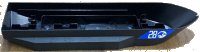 LEGO onderdeel Boat, Hull Unitary 51 x 12 x 6 with Side Bulges, Base with Silver '28' and Jurassic World Logo on Blue Background Pattern on Both Sides and Back (Stickers) - Set 76942 62791pb02