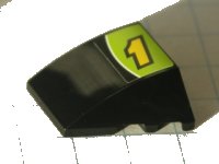 LEGO onderdeel Wedge 4 x 3 Triple Curved No Studs with Yellow Number 1 and White Line on Lime and Black Background Pattern (Sticker) - Set 8119 64225pb001