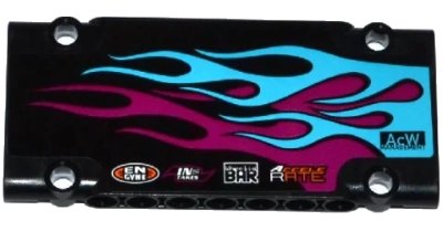 LEGO onderdeel Technic, Panel Plate 5 x 11 x 1 with Medium Azure and Magenta Flames and Sponsor Logos Pattern Model Right (Sticker) - Set 42050 (64782pb017R)
