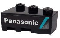 LEGO onderdeel Wedge 3 x 2 Right with Medium Azure Stripe and White 'Panasonic' on Black Background Pattern (Sticker) - Set 76898 6564pb22