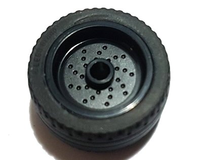 LEGO part Wheel 18mm D. x 12mm with Pin Hole and Stud, Dotted Brake Rotor Lines with Black Tire 24 x 12 Low (66727 / 18977) (66727c01)
