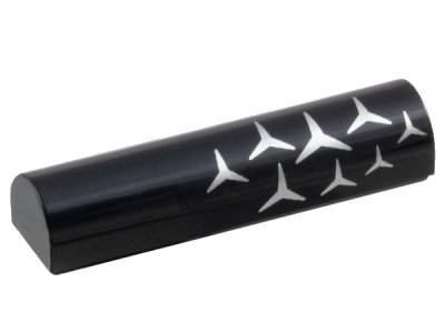 LEGO part Slope, Curved 1 x 4 x 2/3 Double with Silver Mercedes Logo Repeating Pattern Model Right Side (79756pb03R)