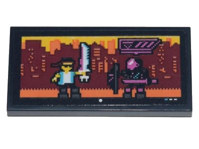 LEGO onderdeel Tile 2 x 4 with TV Display Video Game (Prime Empire), Minifigures Fighting with Swords Pattern (Sticker) - Set 71741 (87079pb0860)