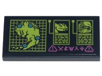 LEGO part Tile 2 x 4 with Computer Display with Map of Ninjago, Pythor, General Cryptor and Dark Pink Ninjago Logogram 'ALERT' Pattern (Sticker) - Set 71741 87079pb0861