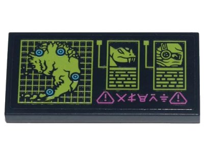 LEGO onderdeel Tile 2 x 4 with Computer Display with Map of Ninjago, Pythor, General Cryptor and Dark Pink Ninjago Logogram 'ALERT' Pattern (Sticker) - Set 71741 (87079pb0861)