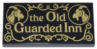 LEGO onderdeel Tile 2 x 4 with Gold 'the Old Guarded Inn' Goats and Filigree Pattern 87079pb1486