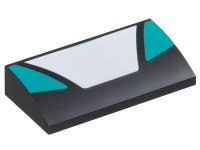 LEGO onderdeel Slope, Curved 2 x 4 x 2/3 with Bottom Tubes with White Trapezoidal Panel in Center and Dark Turquoise Triangular Panels on Sides Pattern 88930pb182