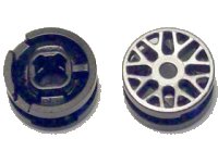 LEGO part Wheel 11mm D. x 6mm with 8 'Y' Spokes with Silver Outline Pattern 93595pb02