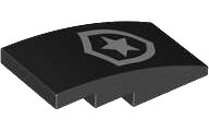 LEGO part Slope, Curved 4 x 2 with Silver Police Star Badge Logo Pattern 93606pb208