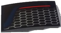 LEGO onderdeel Slope, Curved 4 x 2 with Red Taillight Line, Honeycomb Grille and Dark Blue Stripe Pattern Model Left Side (Sticker) - Set 42154 93606pb212L