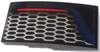 LEGO onderdeel Slope, Curved 4 x 2 with Red Rear Light Line, Honeycomb Grille and Dark Blue Stripe Pattern Model Right Side (Sticker) - Set 42154 93606pb212R