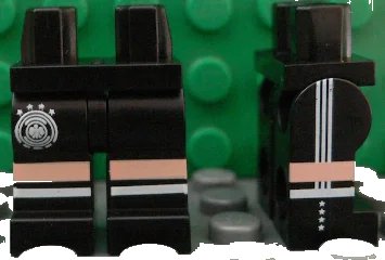 LEGO onderdeel Hips and Legs with DFB Logo with 4 Stars, Light Nougat and White Stripes, Lines on Sides Pattern (970c00pb0544)