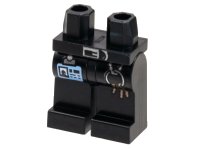 LEGO onderdeel Hips and Legs with Silver Buckle and Keyring, Copper Keys, Bright Light Blue ID Badge Pattern 970c00pb1331
