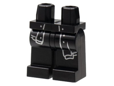 LEGO part Hips and Legs with Silver Coattails Outline, Left Long Pattern (970c00pb1406)