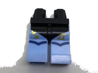 LEGO onderdeel Hips and Bright Light Blue Legs with Black Leotard, Gold Zodiac Signs, and Blue Knee Straps Pattern (970c105pb001)