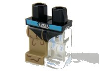 LEGO onderdeel Hips and 1 Trans-Clear Left Leg with Bright Light Blue Ice, 1 Dark Tan Right Leg with Reddish Brown Mud Lines, Medium Azure Belt, Black Leotard Pattern 970d48pb01