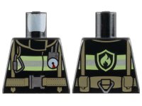LEGO part Torso Fire Uniform Jacket with Reflective Stripes and Logo on Back, Dark Tan Utility Belt and Straps, Silver Buckle, Caribiner, and Gauge Pattern 973pb1302