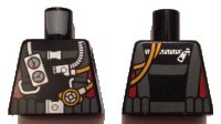 LEGO onderdeel Torso Diving Suit with Dark Bluish Gray Harness, Gauges on Front, Hoses and Zipper on Back, Red Stripes on Sides Pattern 973pb2015