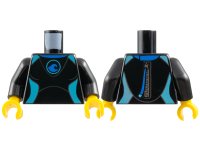 LEGO onderdeel Torso Female Wetsuit with Medium Azure Panels, Blue Collar and Wave Logo, Silver Zipper with Pull Cord on Back Pattern / Black Arms / Yellow Hands 973pb2627c01