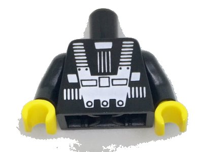 LEGO onderdeel Torso Space White Harness and Chest Panel with Rivets Pattern (Blacktron I), Inside with Ribs (reissue) / Black Arms / Yellow Hands (973pb2677c01)