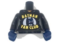 LEGO onderdeel Torso Female with Yellow 'Batman Fan Club' Pattern / Black Arm Left with 2 Yellow Stripes Pattern / Black Arm Right with Yellow '#1 Batfan' Pattern / Dark Blue Hands 973pb2935c01