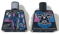 LEGO onderdeel Torso Biker Vest with Dark Pink / Medium Azure Ninjago Characters, Sons of Garmadon Logo and Ninjago 'SOG' on Back Pattern 973pb3026