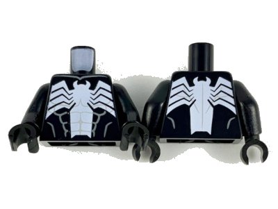 LEGO part Torso Spider-Man Dark Bluish Gray Muscles Outline with White Wide Spider Front and Back Pattern (Venom) / Black Arms / Black Hands (973pb3473c01)