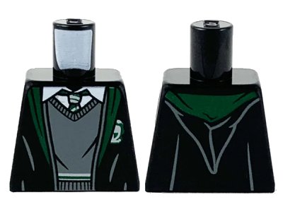 LEGO onderdeel Torso Robe with Dark Green Hem and Slytherin Logo, White Shirt Collar and Dark Bluish Gray Sweater Pattern (973pb3991)