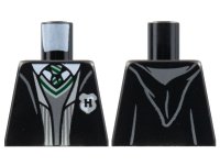 LEGO onderdeel Torso Jacket, Letter H Patch, Dark Bluish Gray V-Neck, Green Trim and Striped Tie Pattern 973pb4379