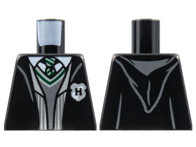 LEGO onderdeel Torso Jacket, Letter H Patch, Dark Bluish Gray V-Neck, Green Trim and Striped Tie Pattern (973pb4379)