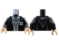LEGO part Torso Jacket, Letter H Patch, Dark Bluish Gray V-Neck, Green Trim and Striped Tie Pattern / Black Arms / Light Nougat Hands 973pb4379c01