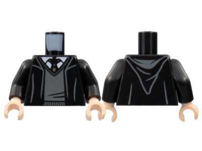 LEGO part Torso Robe, Sweater, Shirt and Hogwarts Crest Tie Pattern / Black Arms / Light Nougat Hands (973pb4420c01)