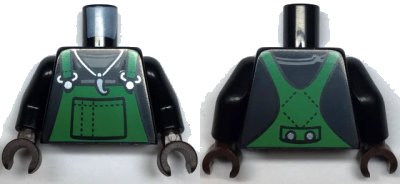 LEGO part Torso Green Overalls with Claw Necklace Pattern / Black Arms / Dark Brown Hands (973pb4554c01)