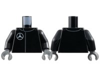 LEGO part Torso Racing Suit with White Mercedes Logo Pattern / Black Arms / Dark Bluish Gray Hands 973pb5944c01