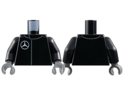 LEGO part Torso Racing Suit with White Mercedes Logo Pattern / Black Arms / Dark Bluish Gray Hands (973pb5944c01)