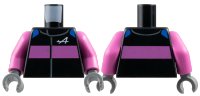 LEGO onderdeel Torso Racing Suit with Blue Shoulders, Dark Pink Stripe and Alpine Formula 1 Logo Stylized White Capital Letter A Pattern / Dark Pink Arms / Dark Bluish Gray Hands 973pb5945c01