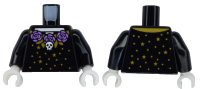 LEGO onderdeel Torso La Catrina Dress with Medium Lavender Roses, White Skull, Gold Trim, Leaves, Stars and Dots over Skeleton Torso Pattern (BAM) / Black Arms / White Hands 973pb6376c01