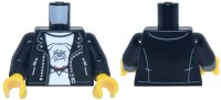 LEGO part Torso Leather Jacket Open with Pockets and Silver Zipper, White Shirt with Bulldog Head with Dark Red Spiked Collar Pattern / Black Arms / Yellow Hands 973pb6437c01