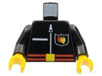 LEGO part Torso Fire Uniform Shirt with Flame Badge Logo, Pocket, and White Zipper, Red Belt with Yellow Buckle Pattern / Black Arms / Yellow Hands 973px121c01