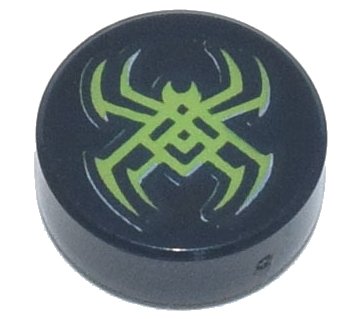 LEGO part Tile, Round 1 x 1 with Lime Spider Pattern (98138pb185)