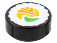 Tile, Round 1 x 1 with Sushi Roll Pattern in nero, numero pezzo LEGO 98138pb261