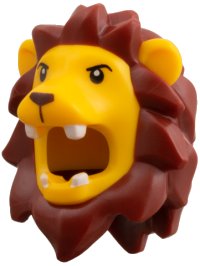 LEGO part Minifigure, Headgear Head Cover, Costume Lion with Molded Dark Red Mane, Printed Black Eyes, Dark Brown Nose Pattern 114471pb01