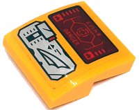 LEGO part Slope, Curved 2 x 2 x 2/3 with Silver Control Panel and Lever, Dark Red Head-Up Display (HUD) with Red 'DANGER' and Ninjago Logogram 'LOCK' Pattern (Sticker) - Set 71748 15068pb519