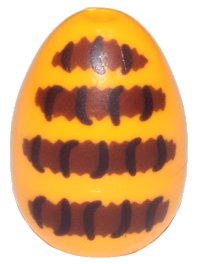 LEGO part Egg with Small Pin Hole with Reddish Brown Stripes with Dark Brown Lines Pattern (Honeybee Abdomen) 24946pb03