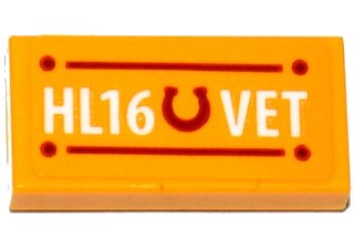 LEGO onderdeel Tegel 1 x 2 met Hoefijzer en 'HL16 VET' Patroon (Sticker) - Set 41125 (3069pb0549)