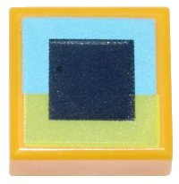LEGO part Tile 1 x 1 with Black Square on Medium Azure and Lime Background Pattern (Minecraft Big Beak Eye) 3070pb353